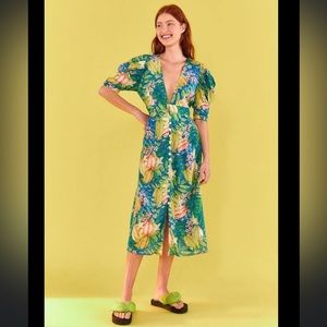 NWT Farm Rio Star Fruits Puff Sleeve Midi Dress - M